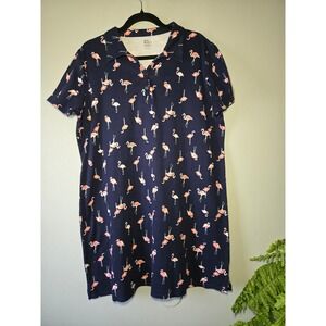 Kim Rogers Flamingo Print Cotton Shirt Dress Navy Pink Size Large